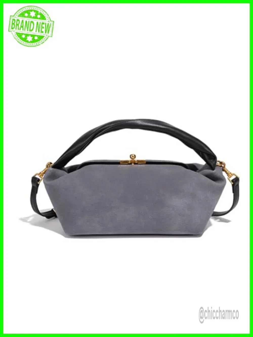 Faux Suede Kiss Lock Shoulder Bag Vintage Hobo Handbag Satchel Detachable Strap